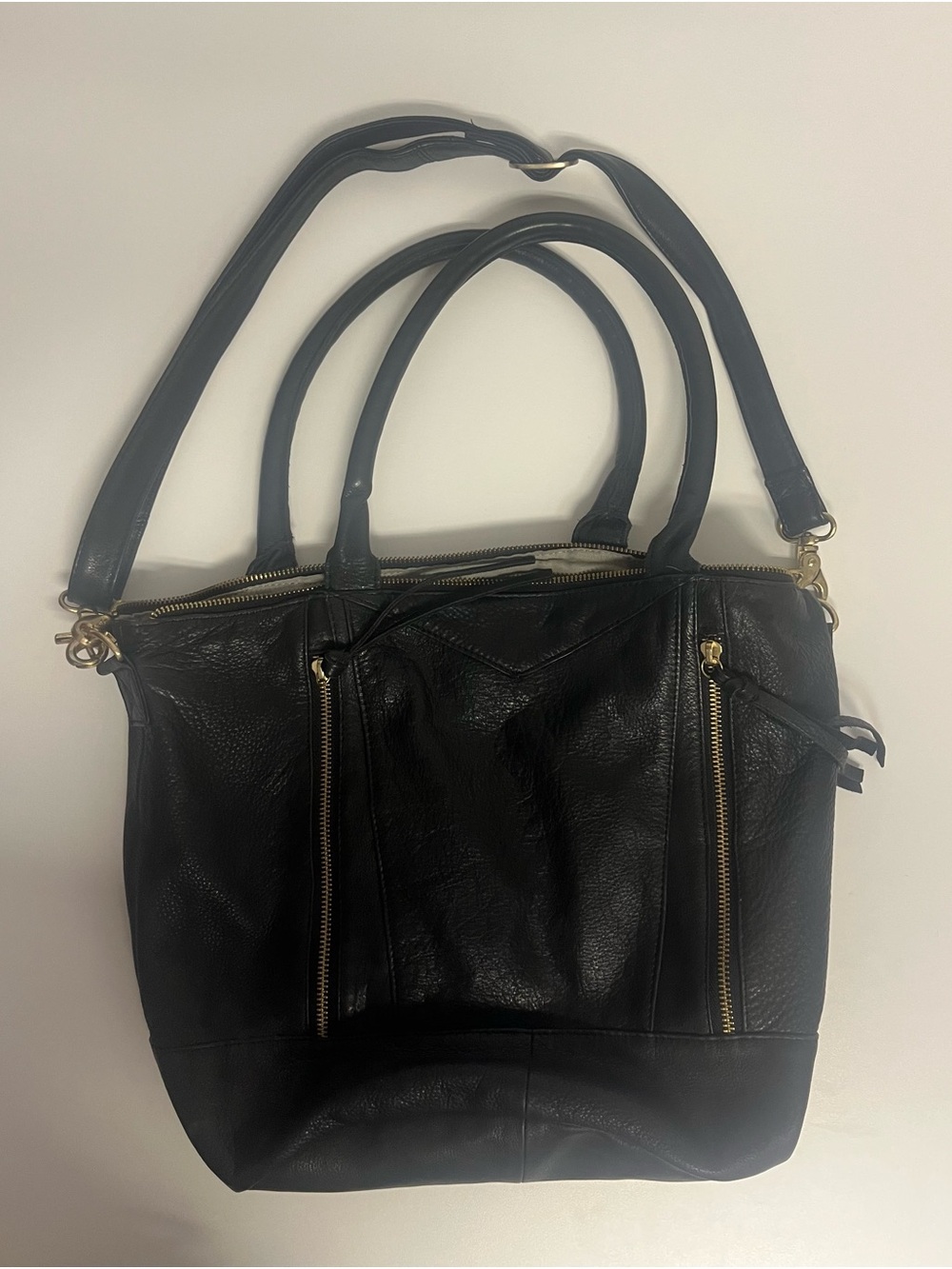 Day & Mood Soft Black Leather Purse with Gold Hardware